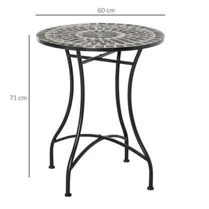 Outsunny Round Mosaic Tabletop Garden Table - Grey/Black 