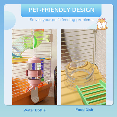 PawHut 5 Tier Hamster Cage Carrier Habitat w/ Exercise Wheels, Tunnel, Orange 