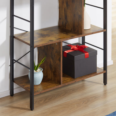 HOMCOM Industrial Storage Unit, 5 Tiers Bookcase with Open Compartments for Office Living Room, Bedroom, Rustic Brown and Black 