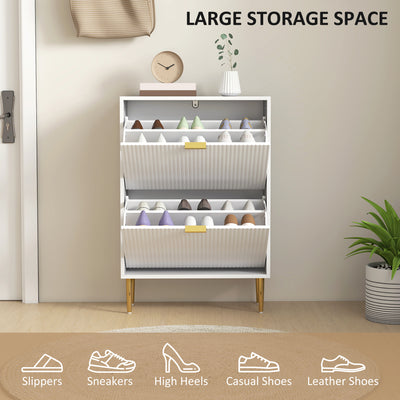 HOMCOM Narrow Shoe Cabinet with 2 Flip Drawers - White 