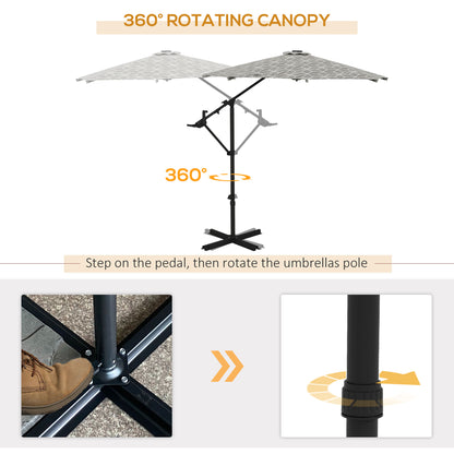 Outsunny 3(m) Convertible Cantilever Parasol and Centre-post Garden Parasol with Cross Base, 360\'c2\'b0 Rotation Banana Parasol with Crank Handle and 8 Ribs, Hanging Patio Umbrella, Black and White