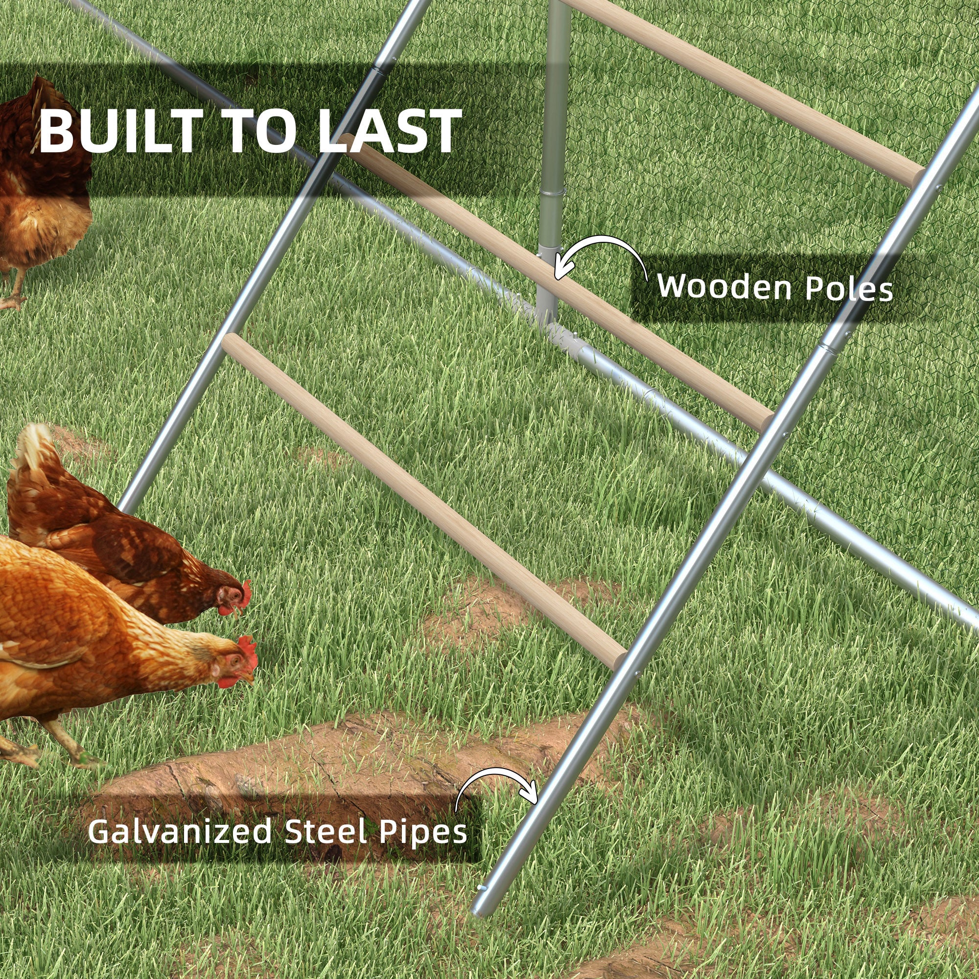 PawHut Chicken Perch for Coop, Wooden and Galvanised Steel Roosting Bar Jungle Gym, Chicken Roosting Ladder for Backyard Farm 