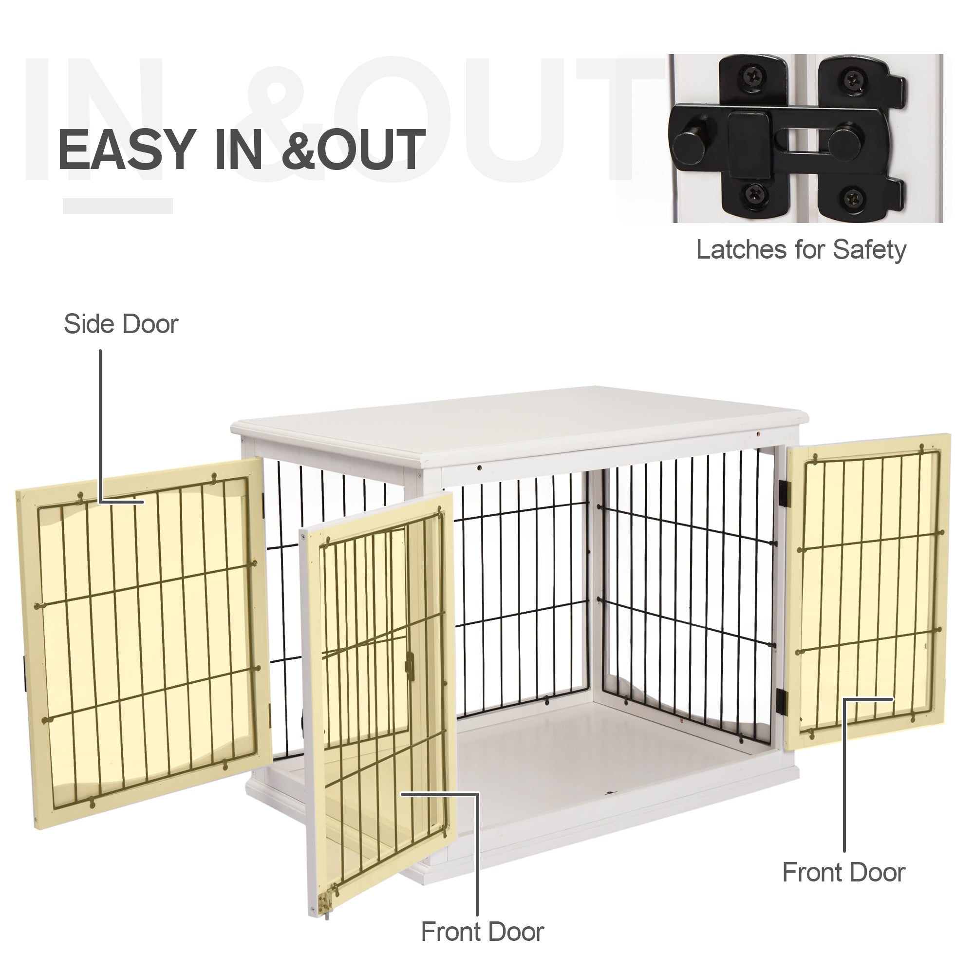 PawHut Dog Crate Furniture, Puppy Crate End Table, Pet Kennel House with 2 Doors for Medium and Small Dogs, 81 x 58.5 x 66 cm, White 