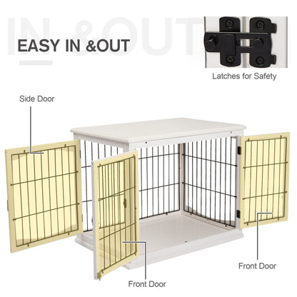 PawHut Dog Crate Furniture, Puppy Crate End Table, Pet Kennel House with 2 Doors for Medium and Small Dogs, 81 x 58.5 x 66 cm, White 