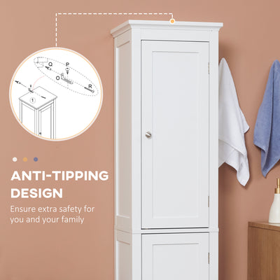 kleankin Tall Bathroom Storage Unit, Slim Bathroom Cabinet with Adjustable Shelves and Double Door, White 