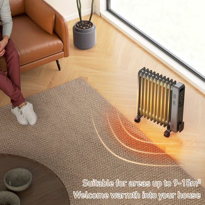 HOMCOM 2500W Oil Filled Radiator, 11 Fin, Portable Electric Heater with 3 Heat Settings, Safety Cut-Off and Wheels, Grey 