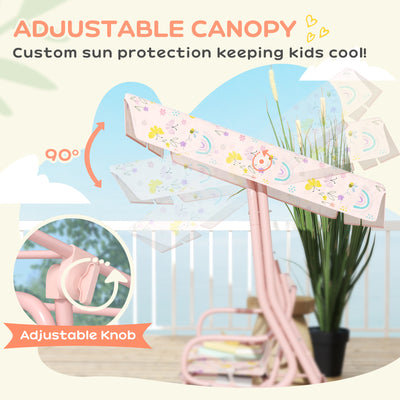 AIYAPLAY Kids Garden Swing Chair with Adjustable Canopy, Safety Belt, 2 Seater Hammock Swing Bench for Patio, Porch, Pink 