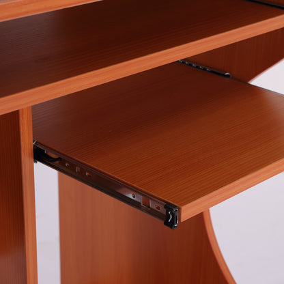 HOMCOM Multi-Storage Compact Work Desk, with Wheels - Cherry Wood Colour 