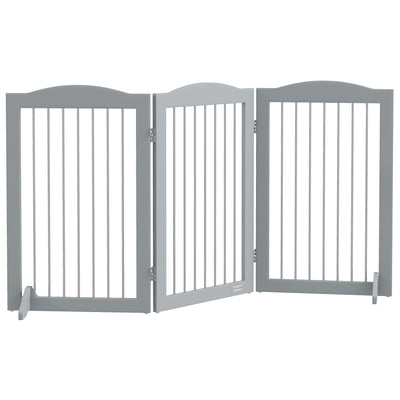 PawHut Foldable Dog Gate, Freestanding Pet Gate, with Two Support Feet, for Staircases, Hallways, Doorways - Grey 