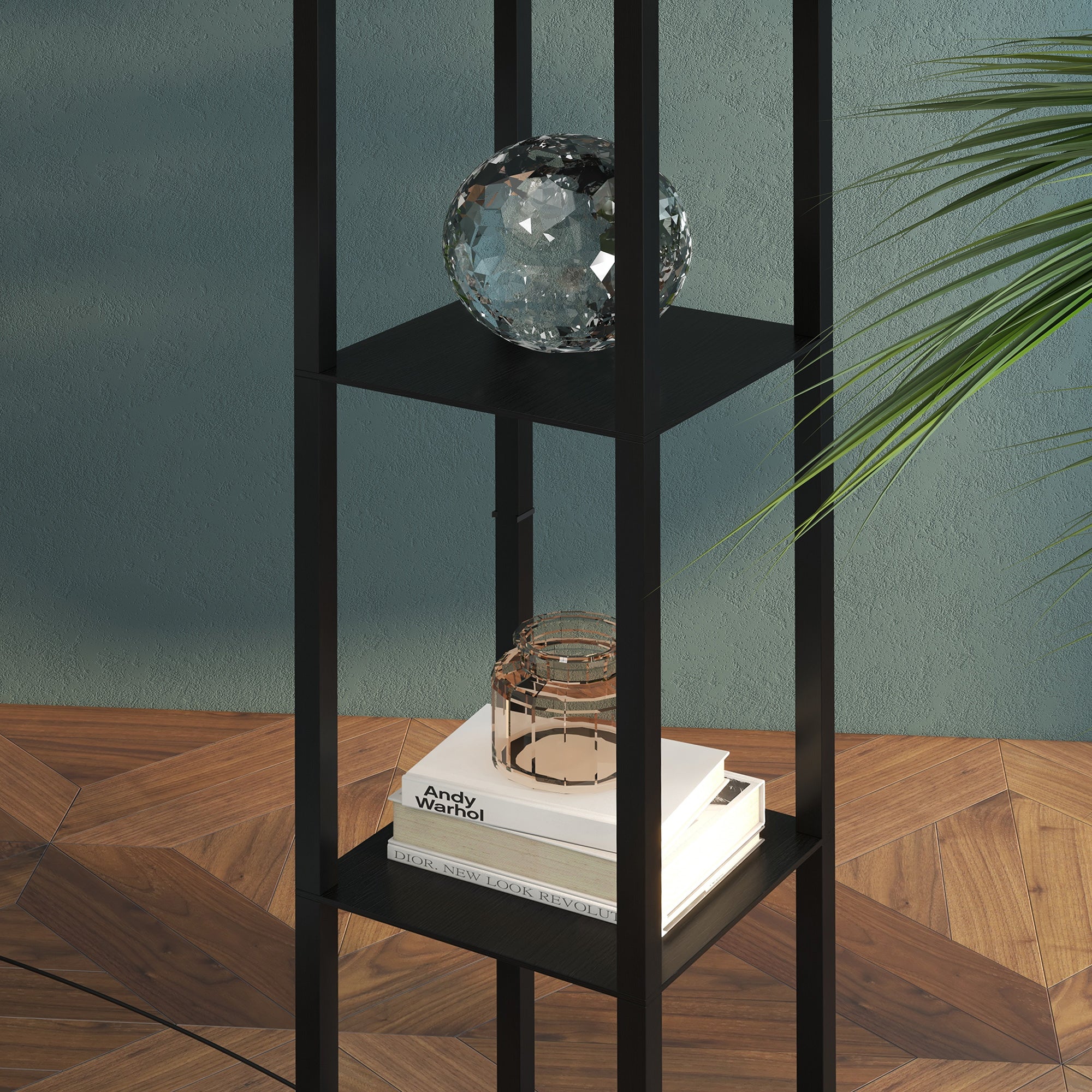 HOMCOM 3-Tier Floor Lamp, Floor Light with Storage Shelf, Reading Standing Lamp for Living Room, Bedroom, Kitchen, Dining Room, Office, Dorm, 160cm, Black 