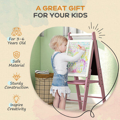 AIYAPLAY Three-In-One Easel for Kids, with Paper Roll, Adjustable Height - Pink 