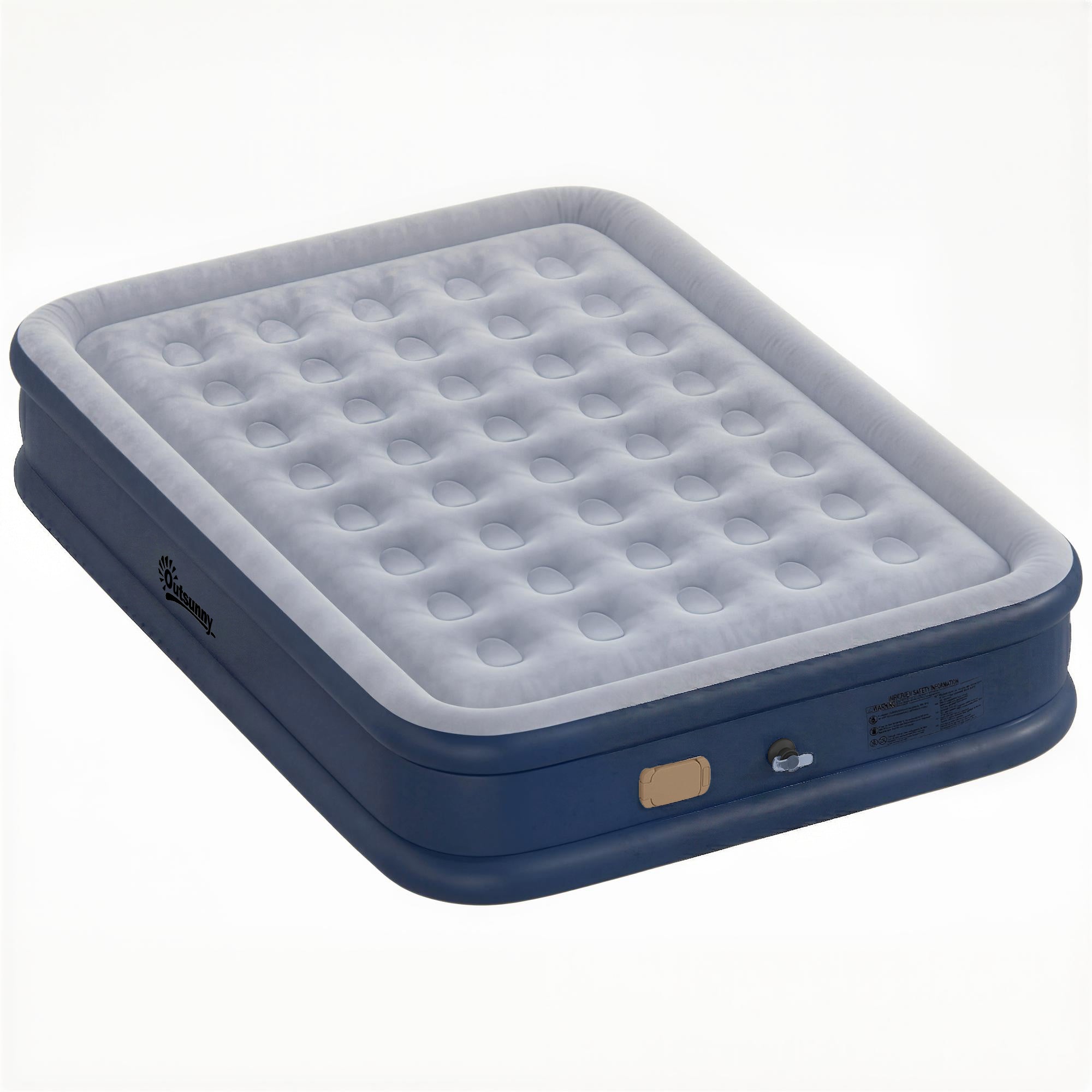 Outsunny Inflatable Mattress, Double Air Bed with Built-in Electric Pump, 3 Mins Inflation, Flocked Surface, Grey 