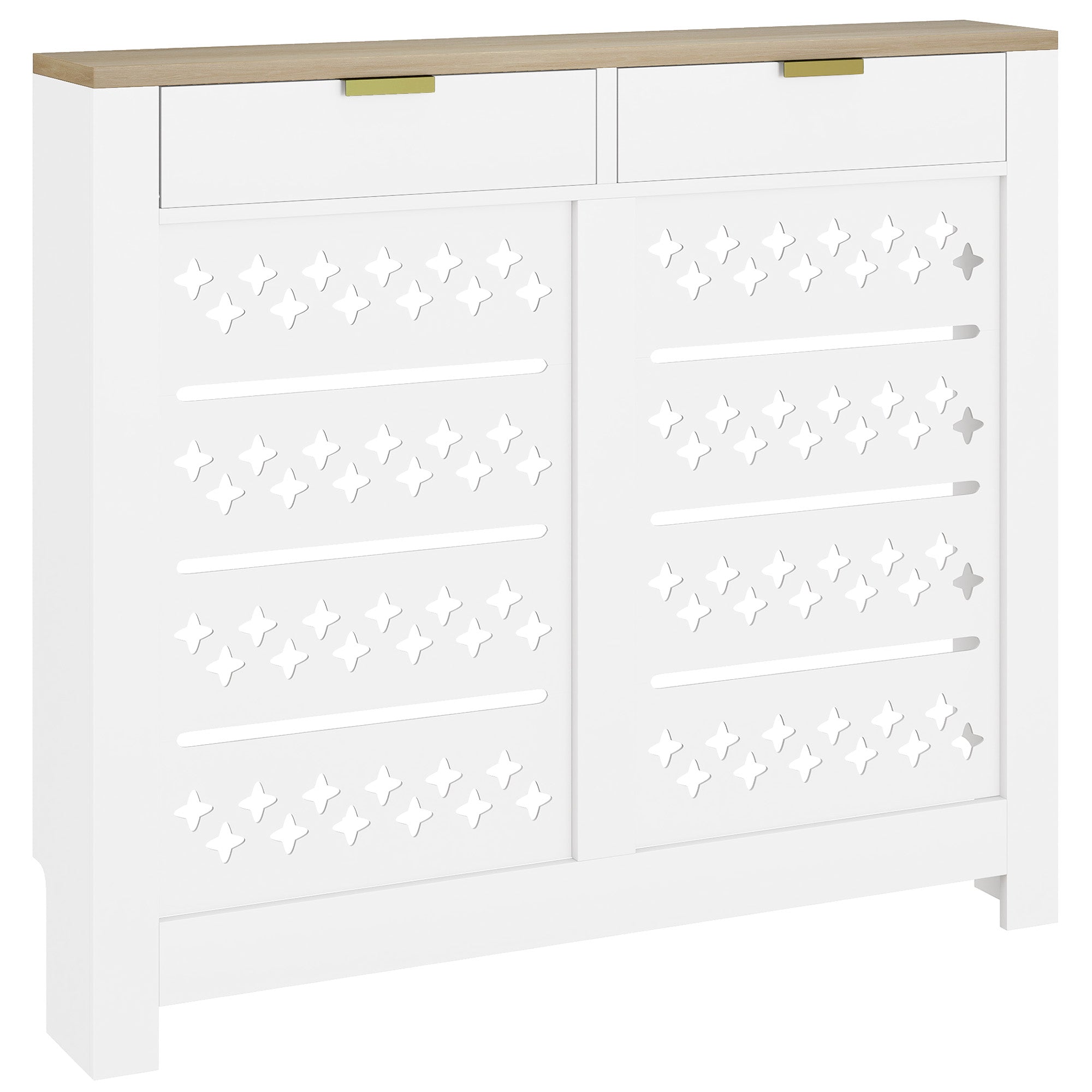 HOMCOM 108 x 19 cm Minimal Radiator Cover, with 2 Drawers - White 