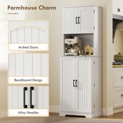 HOMCOM 181.5 cm Freestanding Storage Cabinet, Tall Kitchen Cupboard with Adjustable Shelves, 8 Door Spice Racks, White