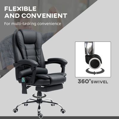 Vinsetto Heated 6 Points Vibration Massage Executive Office Chair Adjustable Swivel Ergonomic High Back Desk Chair Recliner with Footrest Black 