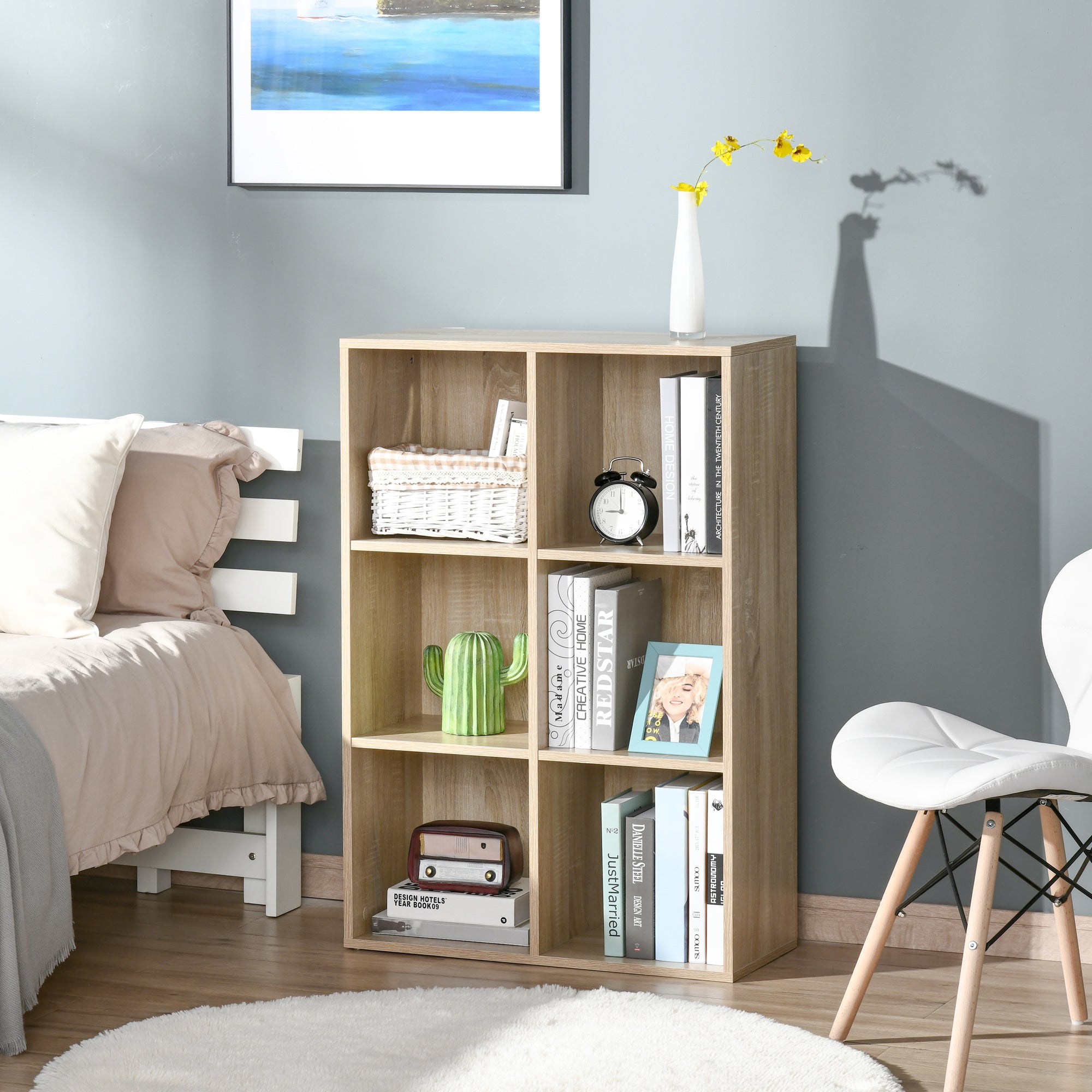 HOMCOM Six-Cube Bookcase - Oak Wood Effect 