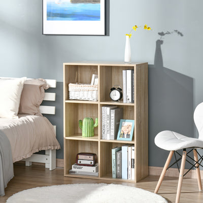 HOMCOM Six-Cube Bookcase - Oak Wood Effect 