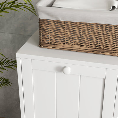kleankin Double Hamper Laundry Storage Cabinet - White 