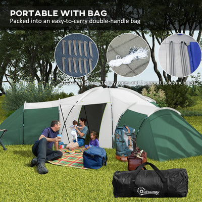 Outsunny 6-9 Man Tent with Bedrooms and Living Room, Accessories Included, Green 