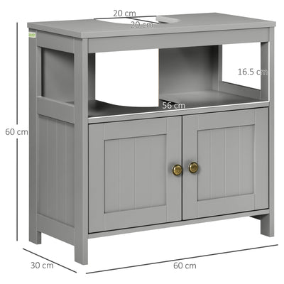 kleankin Pedestal Under Sink Cabinet with Double Doors, Modern Bathroom Vanity Storage Unit with Shelves, Light Grey 