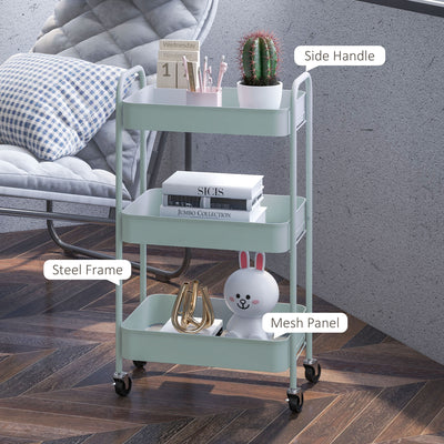 HOMCOM Three-Tier Steel Storage Trolley - Light Blue 