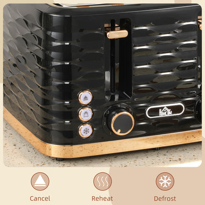 HOMCOM Four-Slice Rippled Toaster - Black 