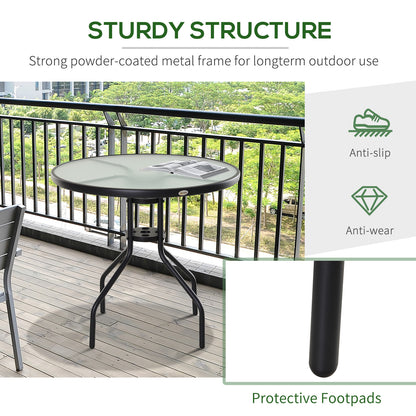 Outsunny Bistro Table Outdoor Round Dining Coffee Table with Parasol Hole, Tempered Glass Top Side Table Patio Garden - 80cm Diameter 