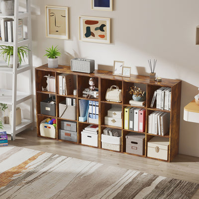 HOMCOM 3-tier 9 Cubes Storage Unit Particle Board Cupboard Bookcase Organiser Home Office Shelves, Rustic Brown 