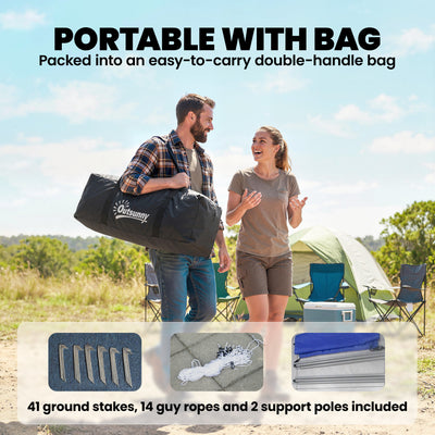 Outsunny 6-9 Man Large Tunnel Tent with 3 Bedrooms, Living Area and Porch, Stand-up Camping Tent, Portable with Bag, Light Grey 