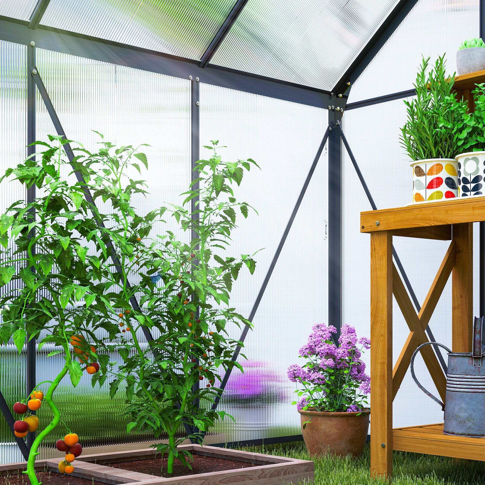 Outsunny 190 x 190cm Walk-In Polycarbonate Greenhouse - Grey 
