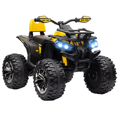 HOMCOM 12V Quad Bike ATV with LED Lights, Music, Backrest, Forward, Backward, Yellow 