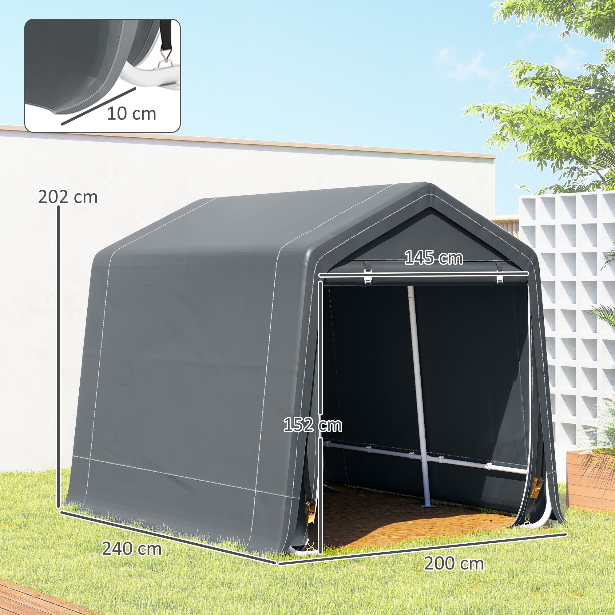 Outsunny 8 x 6.5 ft Outdoor Garden Storage Shed, Waterproof Bike Tent w/ Double Roll-up Zipper Door for Garden Tools, Dark Grey 