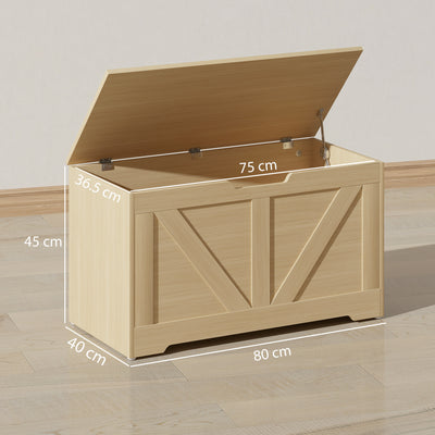 HOMCOM 100L Home Storage Box, with Safety Hinges - Natural Wood Finish 