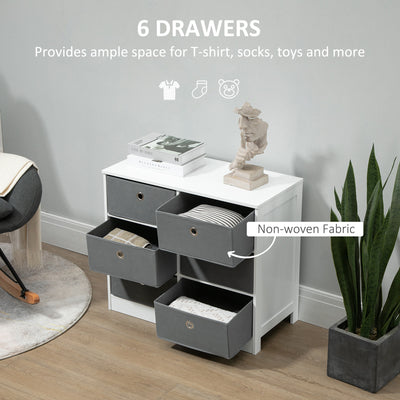 HOMCOM Chests of Drawer, Fabric Dresser Storage Cabinet with 6 Drawers for Bedroom, Living Room and Hallway, White and Grey 