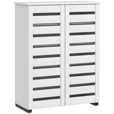 HOMCOM Narrow Shoe Cabinet for Entryway, 5-Tier Slim Shoe Storage Cabinet with 2 Slatted Doors and Adjustable Shelves 