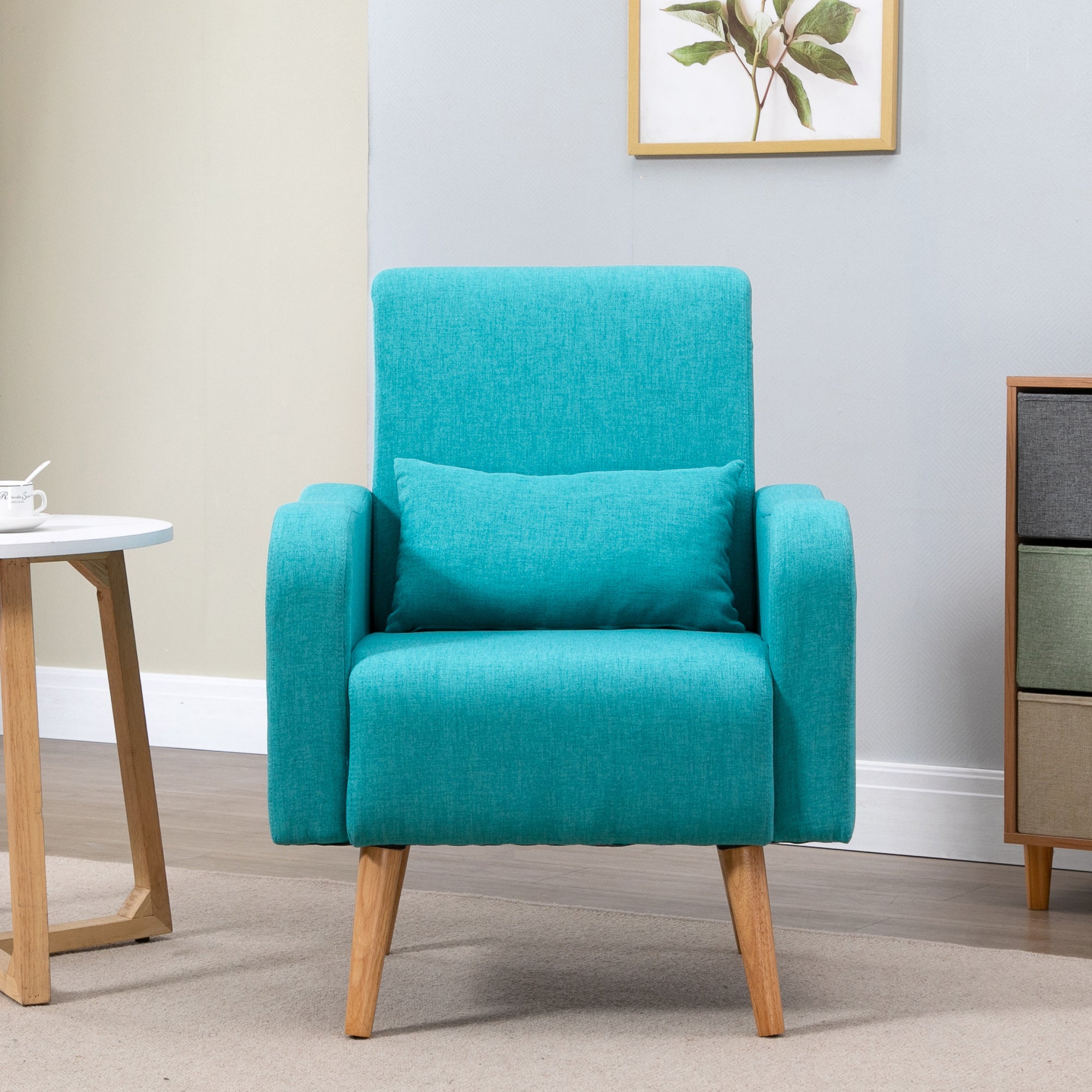 HOMCOM Accent Chair, Linen-Touch Armchair, Upholstered Leisure Lounge Sofa for Living Room, Club Chair with Wooden Frame, Teal 