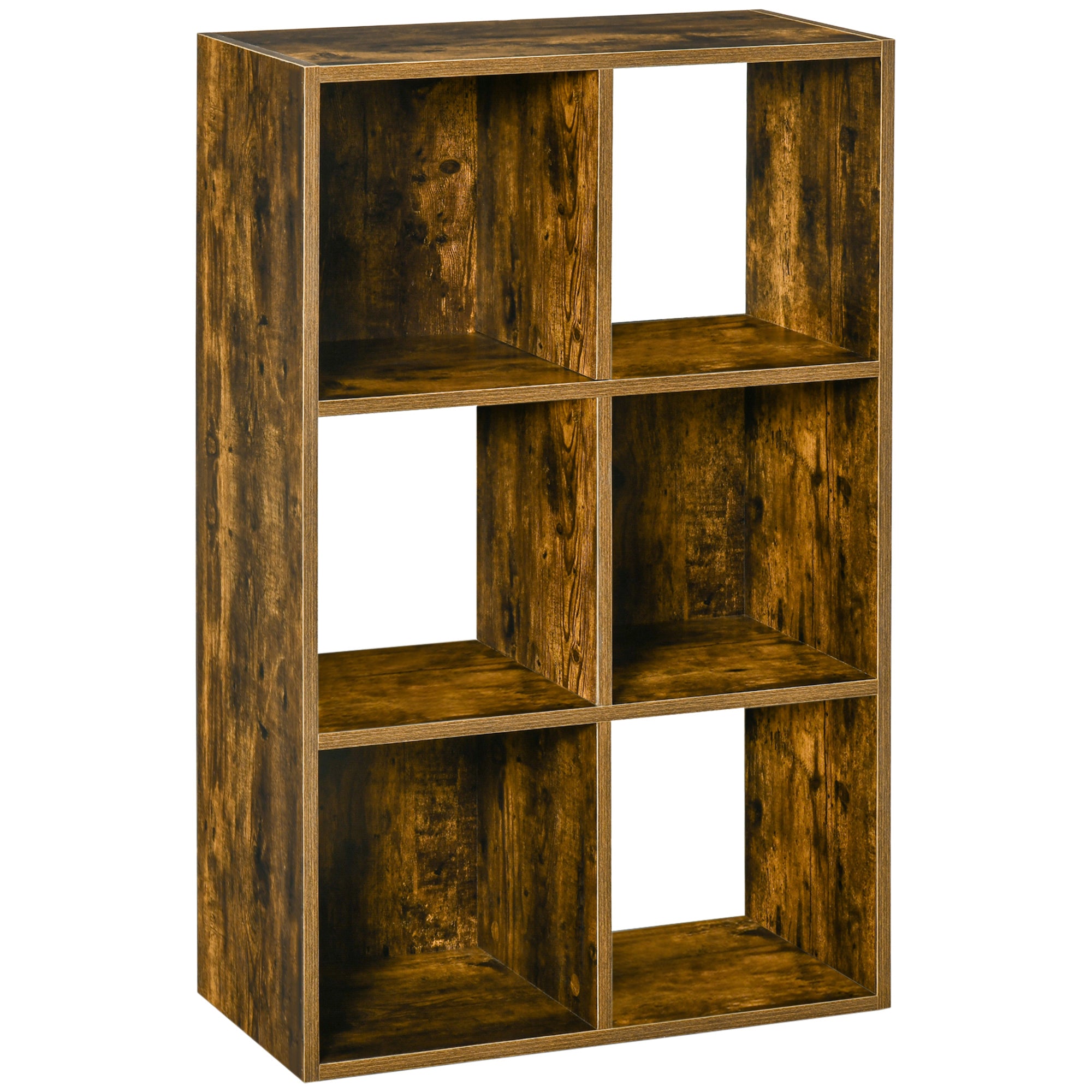 HOMCOM Industrial Style Storage Shelf, Bookcase, Bookshelf with 6 Compartments, Freestanding Shelving Unit for Living Room, Home Study, Rustic Brown 