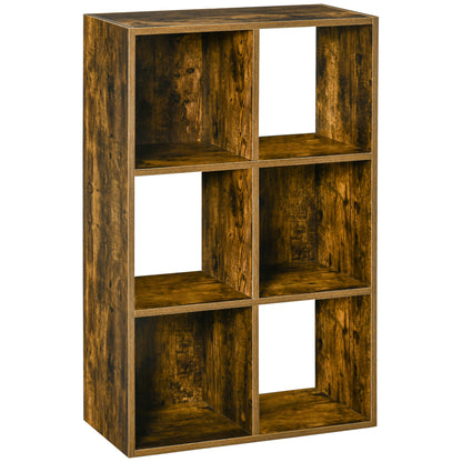HOMCOM Industrial Style Storage Shelf, Bookcase, Bookshelf with 6 Compartments, Freestanding Shelving Unit for Living Room, Home Study, Rustic Brown 