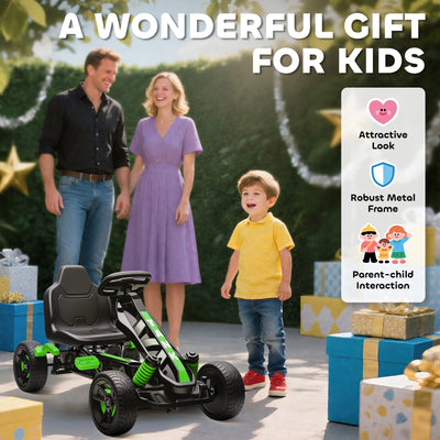 AIYAPLAY Pedal Go Kart for Kids Aged 3-6 Years, with Freewheel System, Brake, EVA Anti-Slip Wheels, Green 