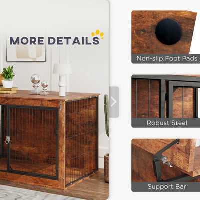 PawHut Dog Crate Furniture with Flip-up Top, 2 Doors, for Extra Large Dogs, 118 x 75 x 77cm, Rustic Brown 