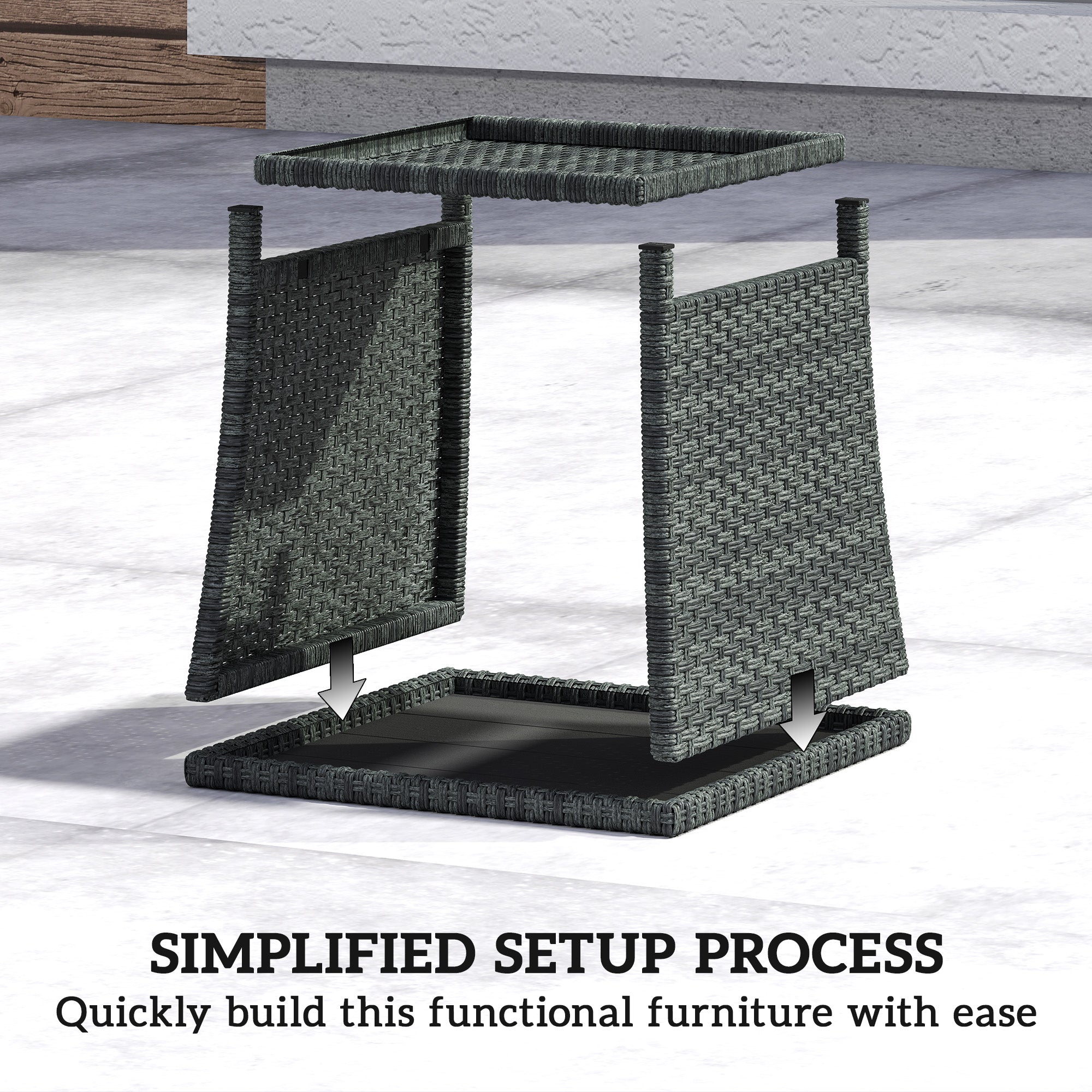 Outsunny Side Table 2-Tier Outdoor Coffee Table with Storage Shelf PS Wood Slat Top/Grey 