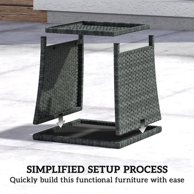 Outsunny Side Table 2-Tier Outdoor Coffee Table with Storage Shelf PS Wood Slat Top/Grey 