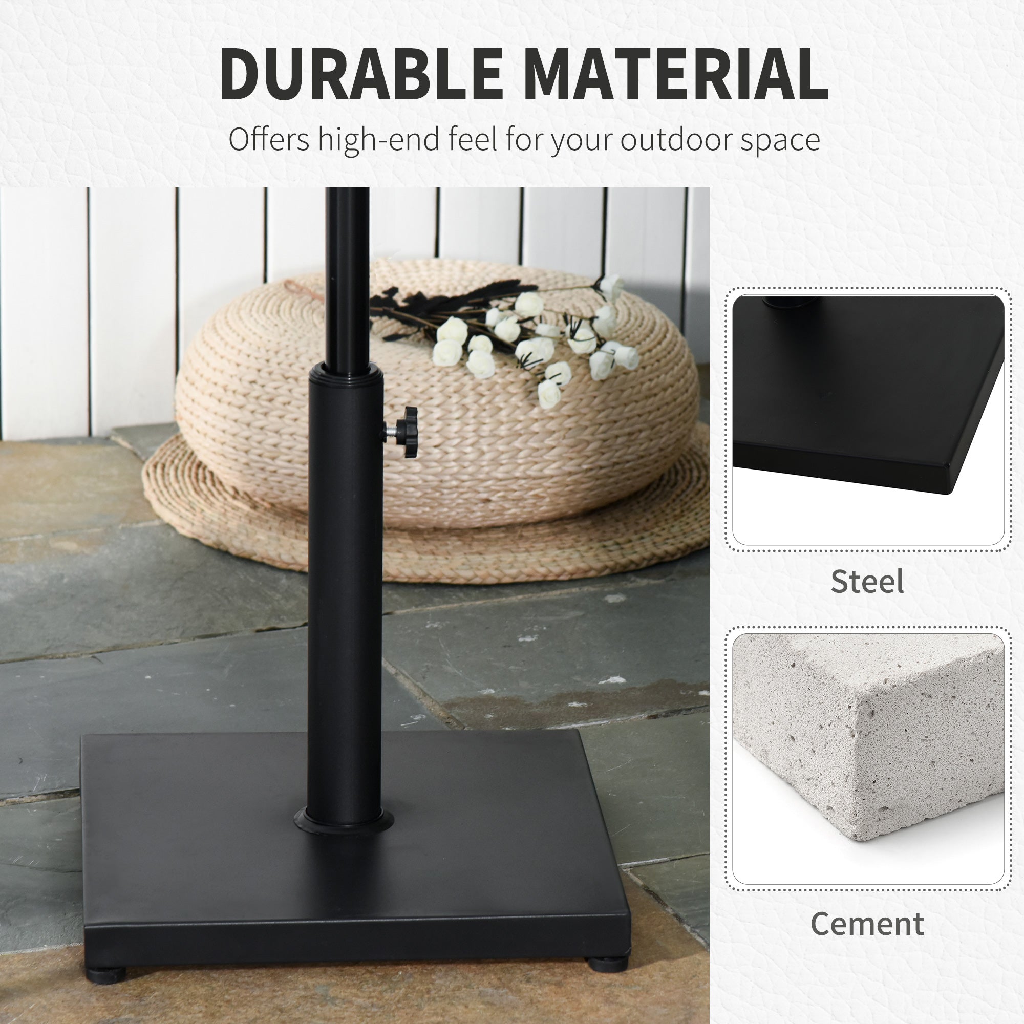 Outsunny 11kg Square Cement Parasol Base Concrete Umbrella Weight Stand Holder Patio Outdoor Garden Black 