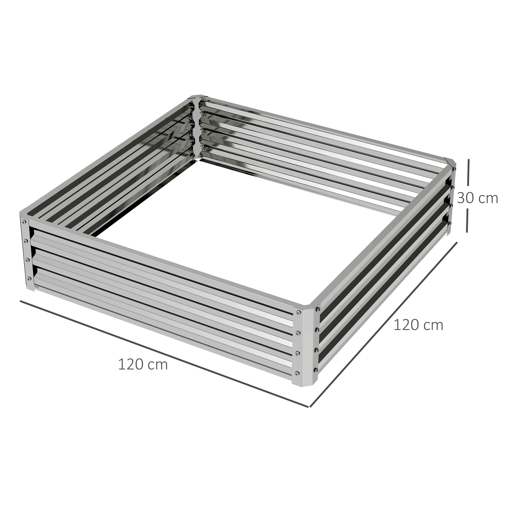 Outsunny Square Raised Garden Bed Box with Weatherized Steel Frame for Vegetables, Flowers, & Herbs, 120 x 120 x 30cm, Silver Tone 