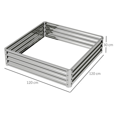 Outsunny Square Raised Garden Bed Box with Weatherized Steel Frame for Vegetables, Flowers, & Herbs, 120 x 120 x 30cm, Silver Tone 