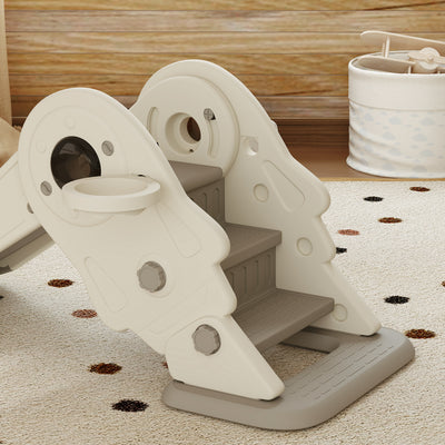 AIYAPLAY 3-in-1 Kids Slide with Basketball Hoop, Climber, Anti-Slip Steps for Toddlers, Ages 2-5 Years, Cream White 