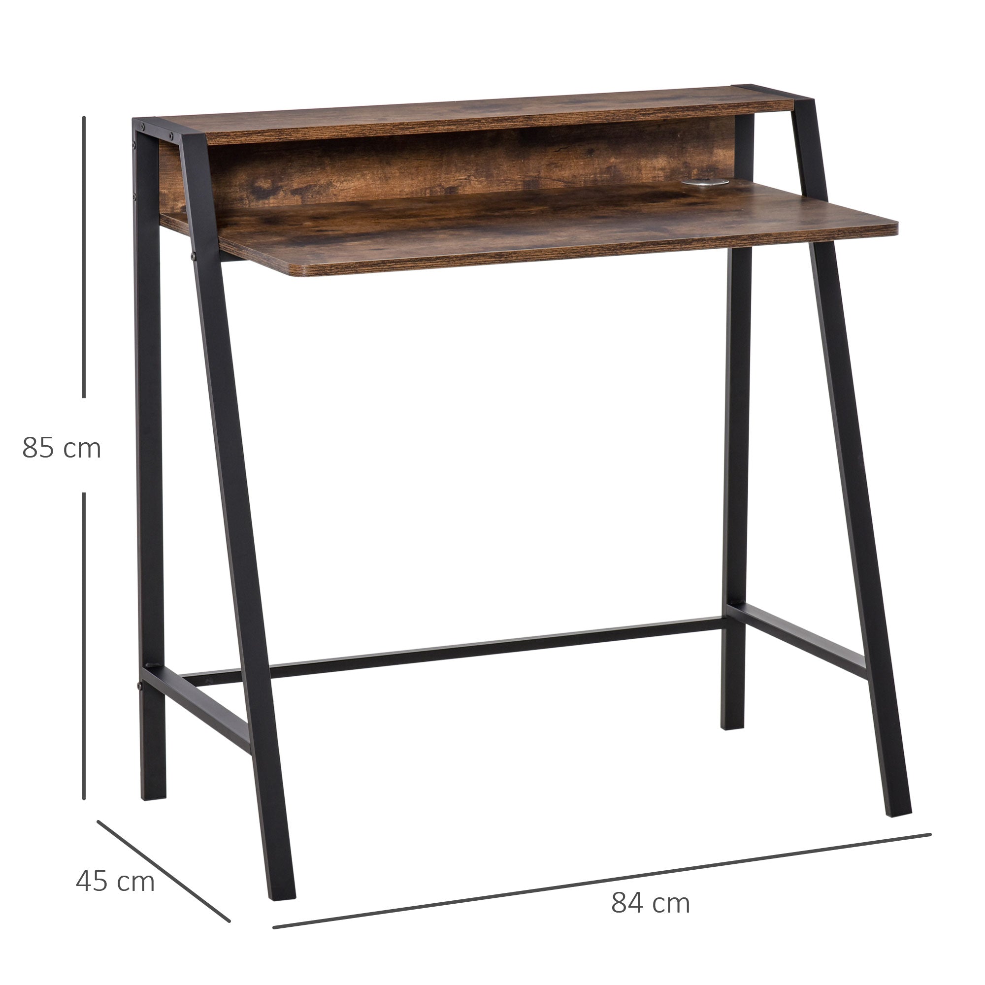 HOMCOM Writing Desk Computer Table Home Office PC Laptop Workstation Storage Shelf 84L x 45W cm Rustic Brown 