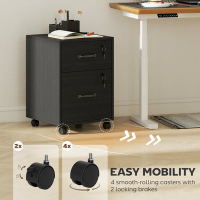 HOMCOM Rolling File Cabinet with 2 Drawers, Mobile Filing Cabinet with Hanging File Folder for Letter Sized Documents, Black 