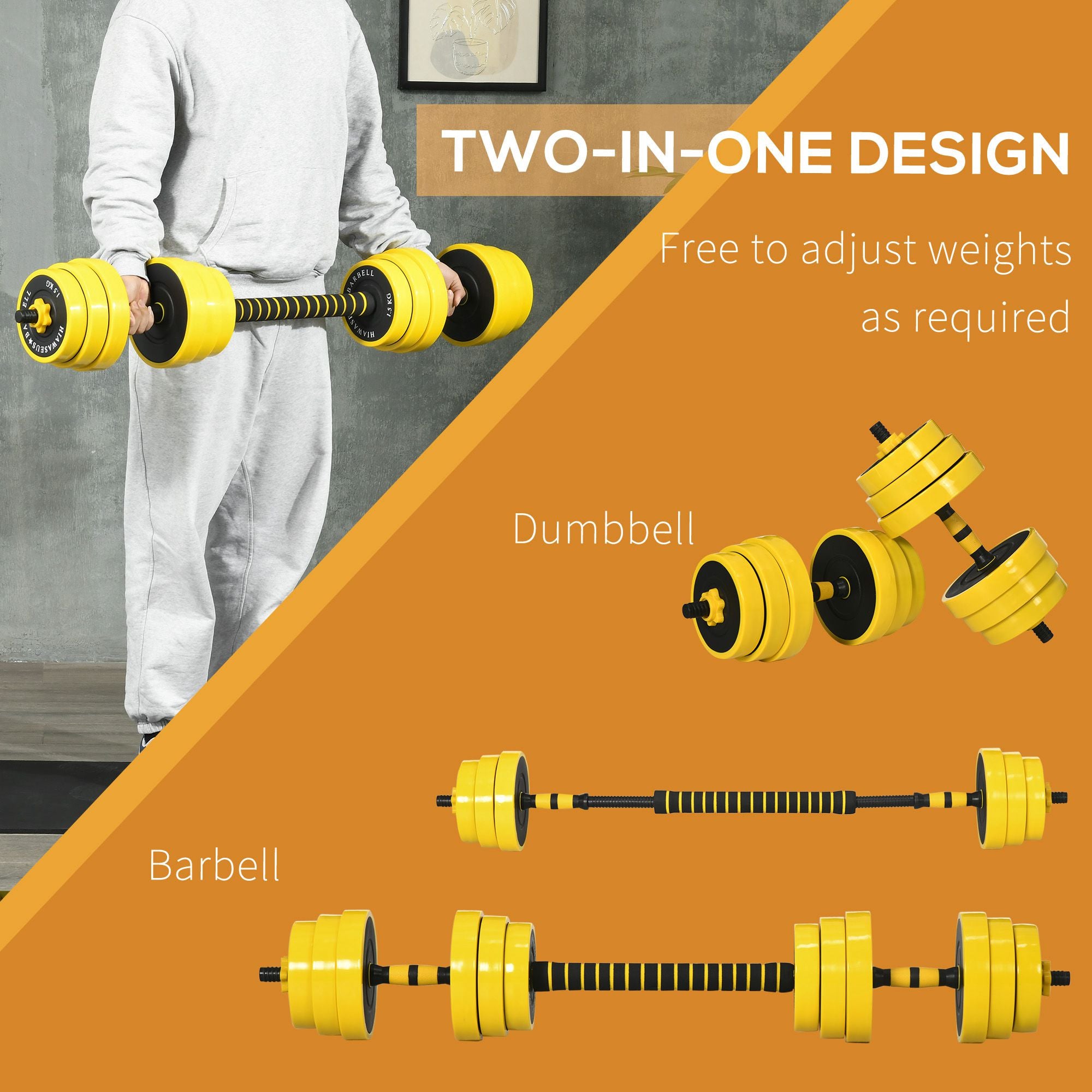 HOMCOM 25KG Dumbbell & Barbell  Adjustable Set Plate Bar Clamp Rod Home Gym Sports Area Exercise Ergonomic 
