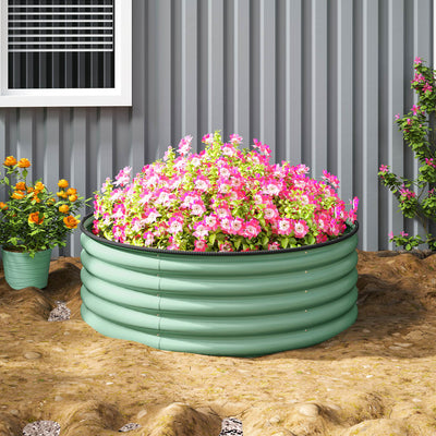 Outsunny Galvanised Raised Garden Bed with Safety Edging, Outdoor Raised Planter Box with Gloves, 120 x 120 x 43cm, Light Green 